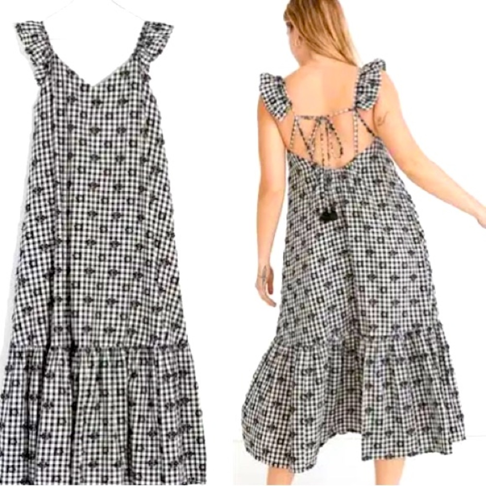 Madewell Ruffle-Hem Tent Midi Dress in Clip Gingham